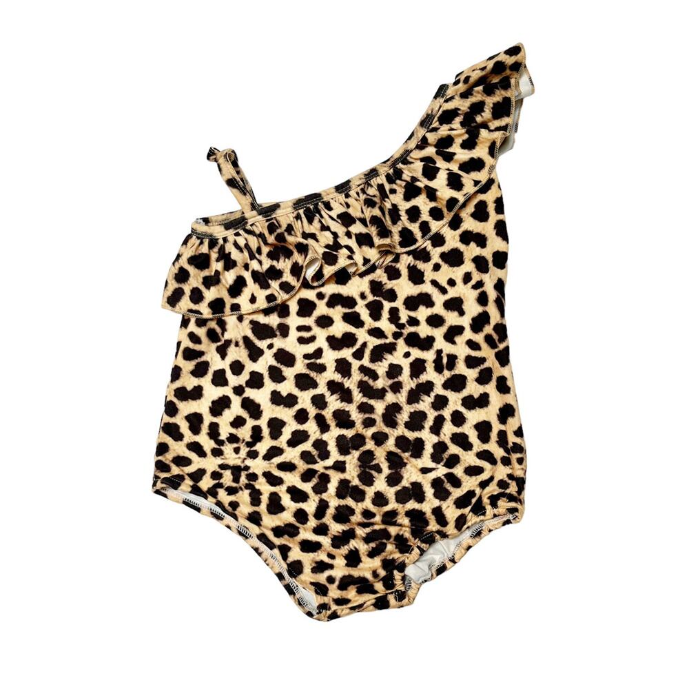 Ruffle Shoulder Leopard Print Swim Suit Size 5/6